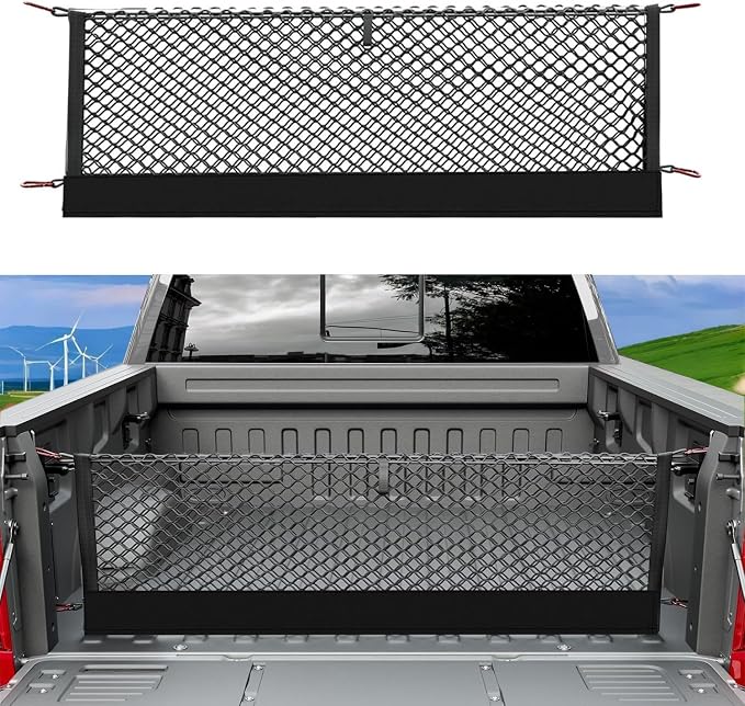 Envelope Style Cargo Net Compatible with 2013-2025 2026 Chevy Silverado & GMC Sierra 1500/2500HD/3500HD Accessories Highly Elastic Truck Bed Cargo Net with Storage Bag- Upgraded 5mm Bungee