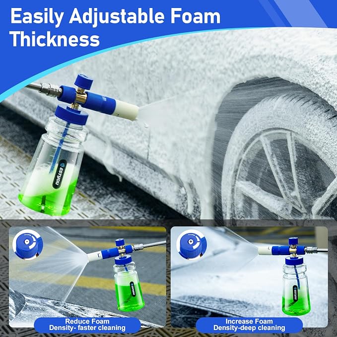 Foam Cannon for Presure Washer，Blue Car Wash Cleaning Foam Cannon with 1/4” Quick Connector,Adjustable Foam Thickness and Spray Range,Suitable for Various Car Washing Scenarios