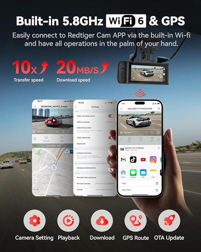 REDTIGER F7N Pro 4K Dash Cam Front and Rear, STARVIS 2 Sensor, 4K/2.5K+1080P Dual Dash Camera for Cars, Built-in 5.8Hz WiFi 6, GPS Tracking, 3.18 Inch Screen, Parking Monitor(SD Card Not Included)