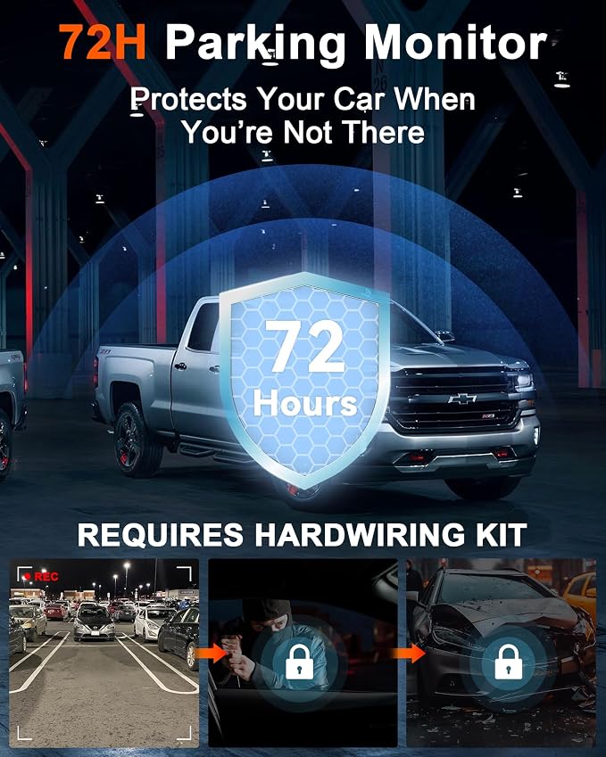 Pemacom Truck Dash Cam Easy-Steup: Dual Camera 4K Front and 2K Rear with Night Vision GPS WiFi Clear Captures Pickup Trucks License Plates - 72H Parking Monitoring for Daily Commute