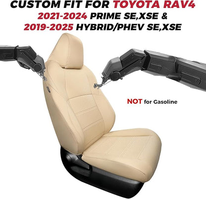 FREESOO RAV4 Seat Covers Full Set Custom Fit for Toyota Rav4 2021-2024 Prime SE,XSE & 2019-2025 Hybrid/PHEV SE,XSE Faux Leather Car Seat Cover, Airbag Compatible, Beige