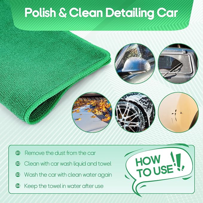 2PCS Clay Towel Auto Detailing, Clay Bar Towel Cloth Auto Detailing for Car (12 x 12 in) (Green)