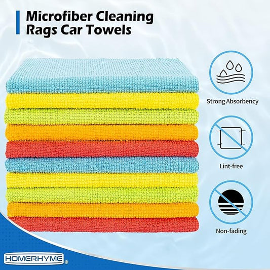 Microfiber Towels for Cars, 24 Pack Microfiber Cleaning Cloths, 11.5"*11.5" Cleaning Rags Towels Bulk Absorbent Lint-Free, All-Purpose for Detailing, Office, Household Cleaning