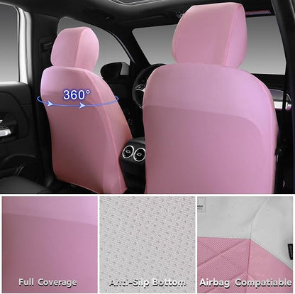 CAR PASS Memory Foam Leather Seat Covers Full Set, Breathable Luxury Perforated Nappa Leather Seat Covers Universal Fit for Car,SUV,Truck Seat Covers Thick 3D Foam Comfort,Airbag Compatible Pink White