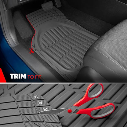 Motor Trend FlexTough LITE Rubber Car Mats Full Set - All Weather Floor Mats for Trucks, Cars & SUVs - Automotive Waterproof Gray Car Floor Mats for Cars Interior Accessories Universal Trim-to-Fit