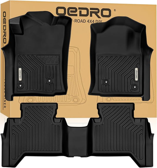 OEDRO Floor Mats Fit for Toyota Tacoma Double Cab 2005-2015, TPE All Weather Custom Fit Tacoma Car Mats, Front & 2nd Seat 2 Row Floor Liner Set, Black
