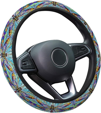 GENANY Dragonfly Steering Wheel Cover, Non Slip Polyester Car Wheel Protector for Car SUV Truck, Universal 15 Inch