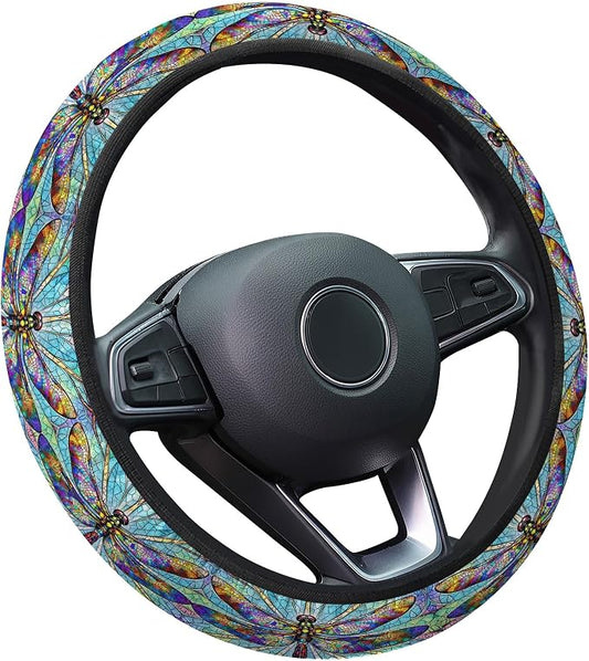 GENANY Dragonfly Steering Wheel Cover, Non Slip Polyester Car Wheel Protector for Car SUV Truck, Universal 15 Inch