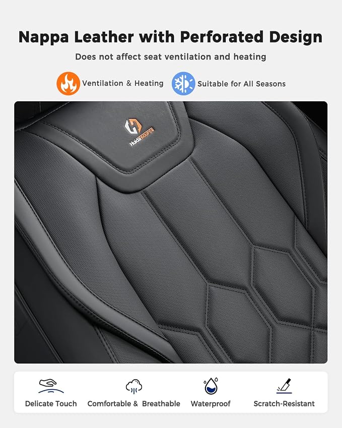 Huidasource Front Seat Covers, Universal Fit for Most Cars SUV Trucks, Full Coverage Leather Seat Cover, Airbag Compatble, Seat Function Retain, Storage Pocket Design, Easy to Install, Black