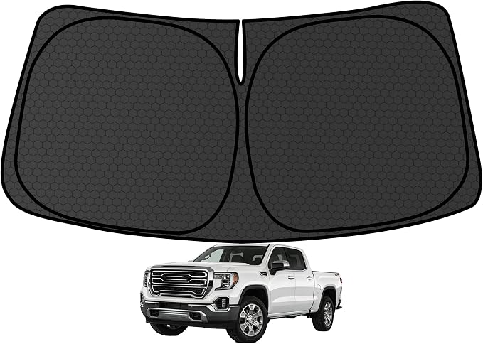 Customized Windshield Sun Shade for Chevrolet Chevy Silverado/Sierra 1500 2500 3500 2019-2026 Blocks UV Rays Accessories,1:1 Tailored Foldable Thickened Wear-Resistant Front Window Sunshade Visor