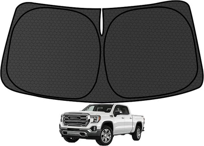 Customized Windshield Sun Shade for Chevrolet Chevy Silverado/Sierra 1500 2500 3500 2019-2026 Blocks UV Rays Accessories,1:1 Tailored Foldable Thickened Wear-Resistant Front Window Sunshade Visor