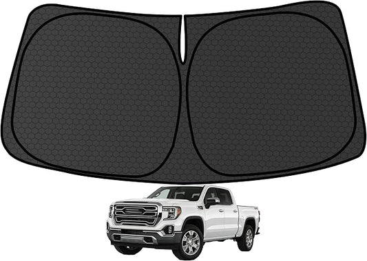 Customized Windshield Sun Shade for Chevrolet Chevy Silverado/Sierra 1500 2500 3500 2019-2026 Blocks UV Rays Accessories,1:1 Tailored Foldable Thickened Wear-Resistant Front Window Sunshade Visor