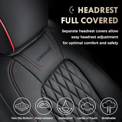 Coverado Leather Rear Seat Covers Fit for Ford F150 F250 F350 F450, Waterproof Ford Truck Rear Seat Covers Fit for 2015-2026 F150 & 2017-2026 F250 F350 F450 (Redline)
