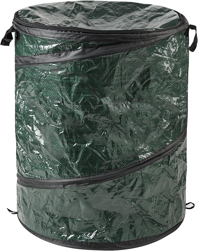 Collapsible Trash Can - Pop Up 44-Gallon Outdoor Portable Garbage Bag Holder with Zippered Lid - Recycle Bin for Camping or Parties by Wakeman (Green)