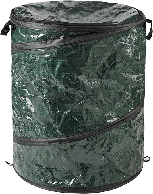 Collapsible Trash Can - Pop Up 44-Gallon Outdoor Portable Garbage Bag Holder with Zippered Lid - Recycle Bin for Camping or Parties by Wakeman (Green)