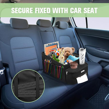 FUNNy elf Passenger Seat Organizer, Collapsible Car Storage with Partitions & 4 Cup Holders for Front or Back Seat