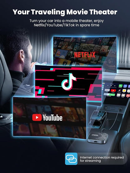 4-in-1 Wireless CarPlay Adapter for Streaming Netflix/YouTube/TikTok/TF Card, 2026 Magic Video AI Box & Android Auto Dongle [Dual Band WiFi, Autolink Pro] Plug & Play, Fits for OEM Wired Car Play Car