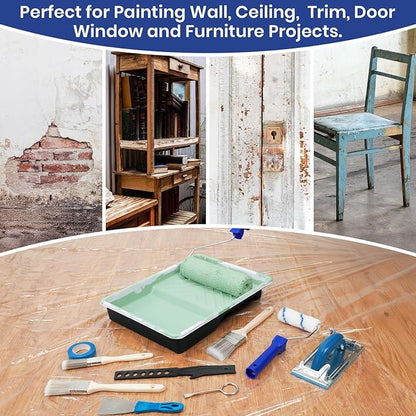 54 PCS Paint Roller Kit with Extension Pole, All-in-One Painting Supplies & Repair Set for Home DIY - Includes 4” & 9” Rollers, Brushes, Hand Sander, Drop Cloth for Walls, Ceilings, Wood Furniture