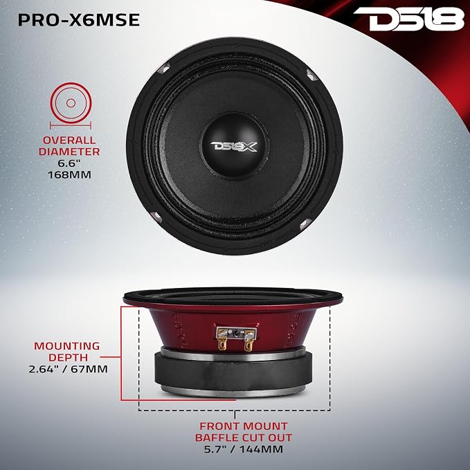 DS18 PRO-X6MSE Loudspeaker - 6.5", Midrange, Sealed Basket, 450W Max, 225W RMS, 8 Ohms - Premium Quality Audio Door Speakers for Car or Truck Stereo Sound System (1 Speaker)