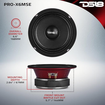 DS18 PRO-X6MSE Loudspeaker - 6.5", Midrange, Sealed Basket, 450W Max, 225W RMS, 8 Ohms - Premium Quality Audio Door Speakers for Car or Truck Stereo Sound System (1 Speaker)