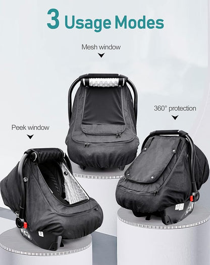 Waterproof Baby Car Seat Cover，YVMVDV Patented Cold Weather Carseat Cover for Babies,Infant Car Seat Cover Canopy for Boy Girls,Windproof Car Seat Canopy, Keeps Babies Warm and Cozy Black