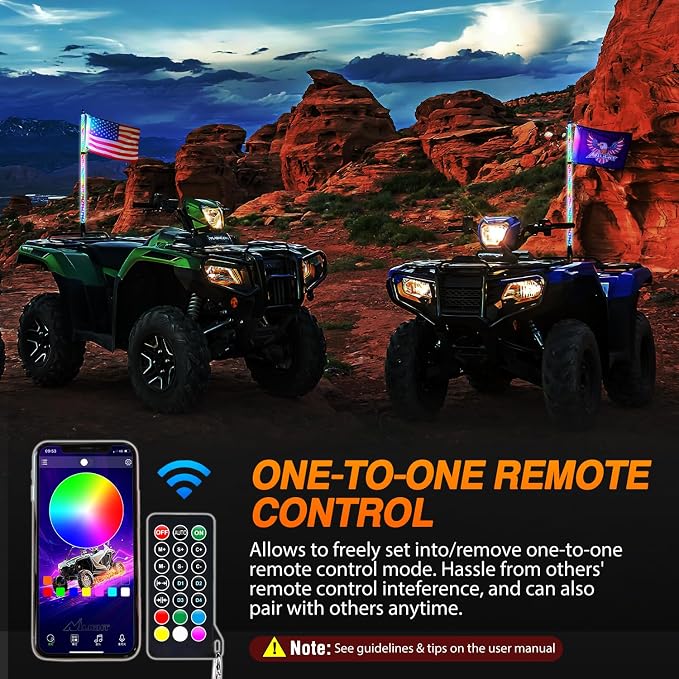 Nilight RGB Whip Light 1PC 4FT Lighted Antenna Whips with Remote & App Control DIY Chasing Patterns Brake Reverse Lights for ATV UTV Polaris RZR Can-am Dune Buggy Pickup Trucks Jeep