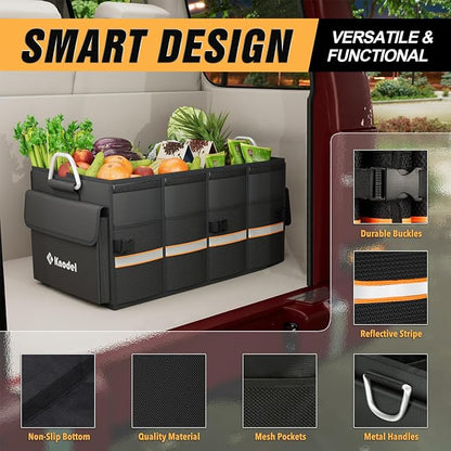 K KNODEL Car Trunk Organizer, Car Organizer With Lid, Heavy Duty Collapsible Trunk Storage for SUV, Truck, Cargo Trunk Organizer with Lid (Medium, Black)