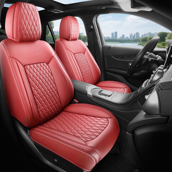 Front Burgundy Automotive Seat Covers Set of 2,Universal Precision Fit Contoured Thick Texture Nappa Leather Red Leather Seat Covers Automotive Seat Covers & Accessories,Style1 Wine Red