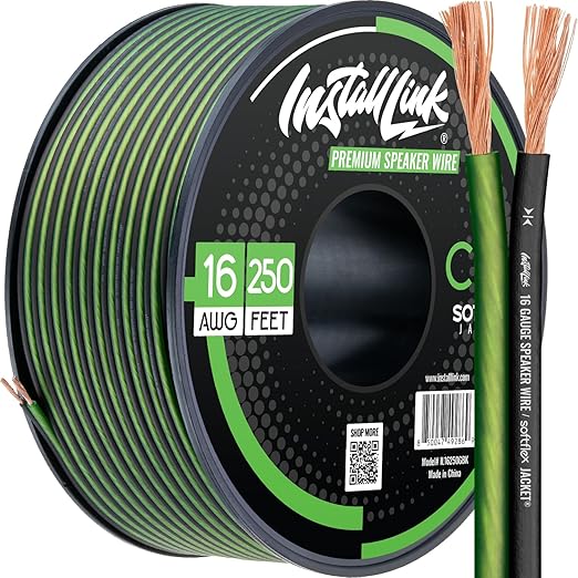 Install Link 16 AWG Gauge Speaker Wire Cable (250 Feet) Stereo, Car or Home Theater, CCA