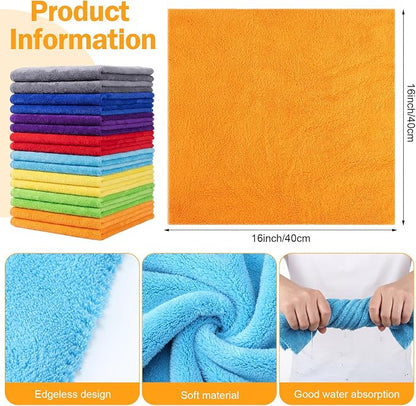 Tallew 16 Pcs Car Microfiber Towels Buffing Drying Wash Cleaning Cloths Plush Large Towels Thick Care Polishing Detailing Waxing Scratch Proof Towel, 15.75 x 15.75 Inch (Multicolor)