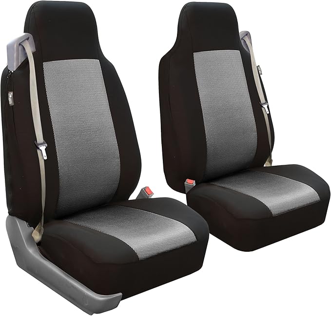 FH Group All Purpose Flat Cloth Car Seat Covers for Bucket Seats, 2 Piece Universal Fit, Washable Seat Covers for SUV, Sedan, Van - Front Set Gray