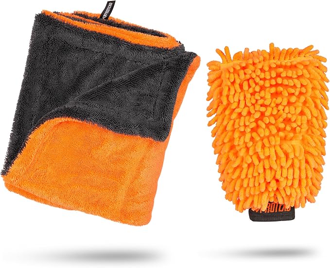 24"x36" Twisted Loop Car Drying Towel & Wash Mitt | 1200GSM Ultra Thick & Absorbent Detailing Towels | Large Microfiber Cleaning Cloth for Washing & Polishing | Micro Fiber Rags for Car Care