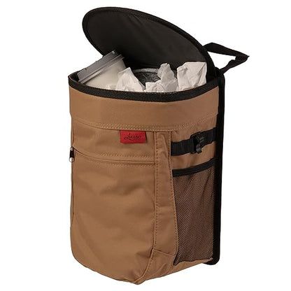 Lusso Gear Spill-Proof Car Trash Can - Easy to Clean Hanging Garbage Bin - Leak-Proof Lid, Removable Liner, Waterproof - Keeps Truck, SUV, Car, Minivan Clean & Odor Free - 2.5 Gallon Tan Car Trash Can