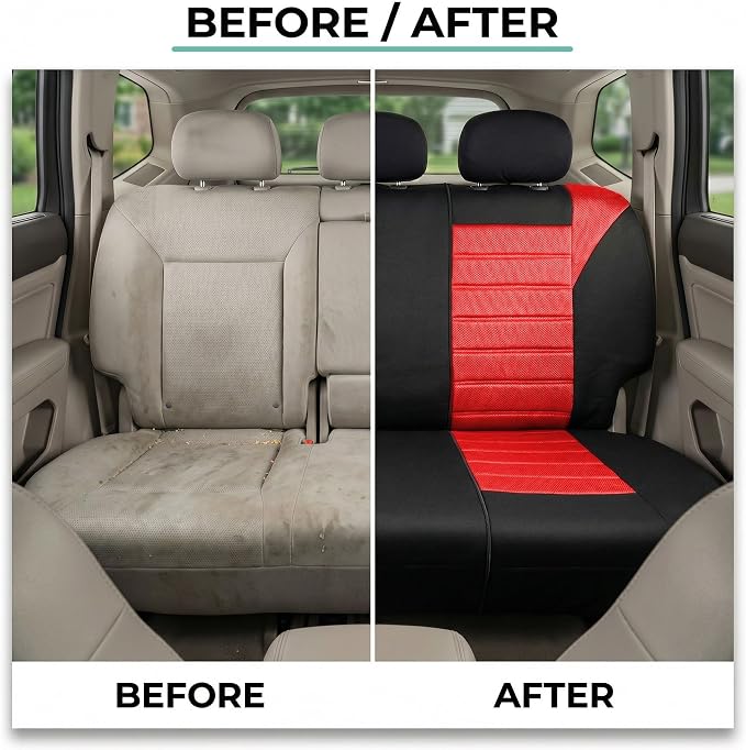 FH Group Automotive Car Seat Covers Rear Set Premium 3D Air Mesh Seat Covers, Airbag Compatible and Split Bench Cover Universal Fit Interior Accessories for Cars Trucks and SUVs - Red