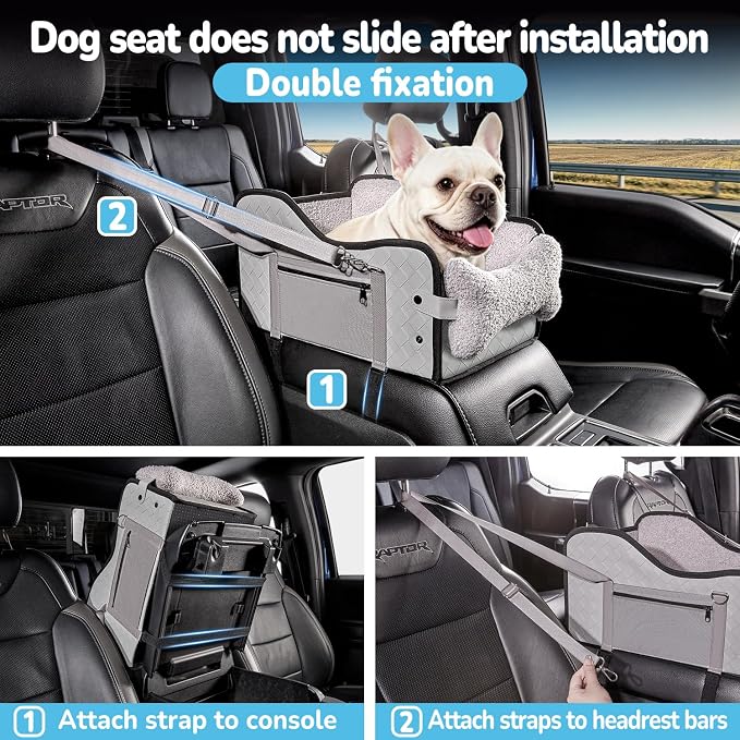 Center Console Dog Car Seat,Pet Puppy Middle Console Dog Car Seat for Small Dogs (Grey, Large)