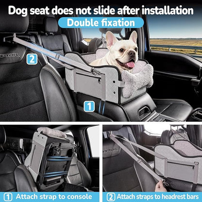 Center Console Dog Car Seat,Pet Puppy Middle Console Dog Car Seat for Small Dogs (Grey, Large)
