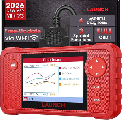 Launch Creader VII+ V3.0 OBD2 Scanner, ABS/SRS/Engine/Transmission Check Code Reader for Car, 2026 Diagnostic Scan Tool with Oil/Throttle/SAS Reset, Support Full OBD2, Lifetime Free Update