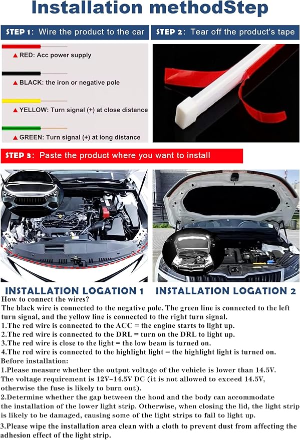 Car LED Hood Light Strip, 12V Flexible Waterproof Daytime Running Lights for Car, Universal Engine Cover Decoration Accessories for Cars, SUVs, Trucks, Dynamic Scan Start-up Effect (RGB, 70 Inches)