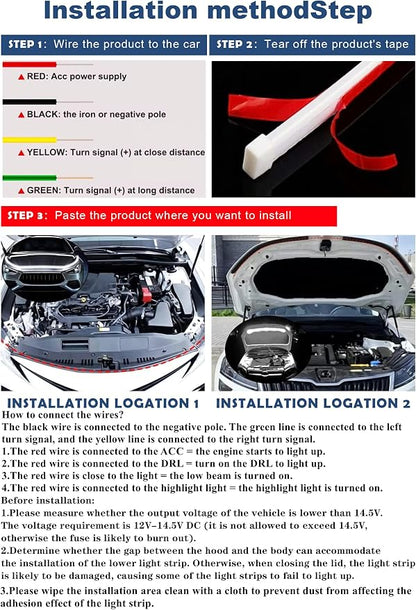 Car LED Hood Light Strip, 12V Flexible Waterproof Daytime Running Lights for Car, Universal Engine Cover Decoration Accessories for Cars, SUVs, Trucks, Dynamic Scan Start-up Effect (RGB, 70 Inches)