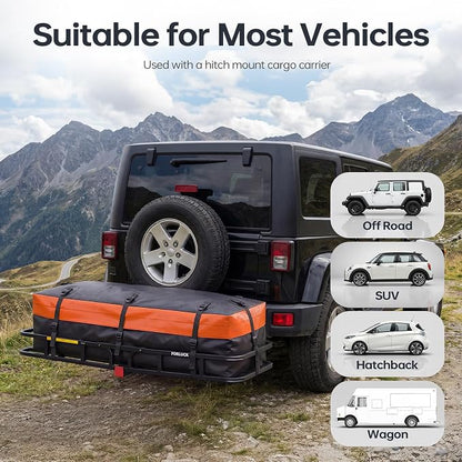 Forluck Waterproof Hitch Mount Cargo Carrier Bag, 20 Cubic Feet Soft Shell Travel Storage Bag (59"x24"x24"), Heavy Duty PVC with 8 Reinforced Straps, Combination Lock & Storage Bag for Truck SUV RV