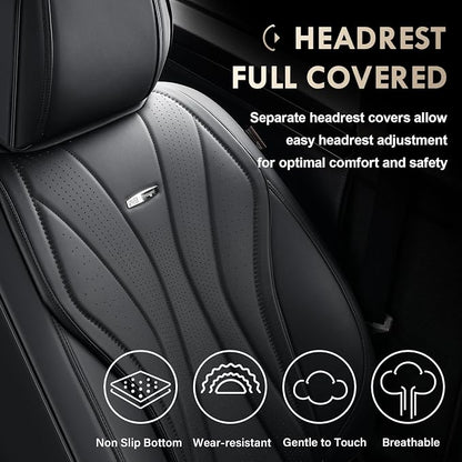 Coverado Front Seat Covers, 2 Pack Leather Seat Cover for Cars, Waterproof Seat Covers, Front Seat Car Seat Protectors, Driver Car Seat Cushions Universal Fit for Most Vehicles, Black