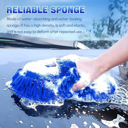 2PCS Microfiber Car Wash Sponge, Double Sided Chenille Microfiber Car Wash Mitt, Scratch Free & Lint Free, Absorbent Automotive Washing Sponges, Auto Cleaning Supplies (Royal Blue)