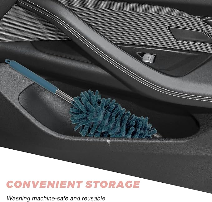 2PCS Car Interior Duster with Extension Pole, 11.8 to 30.5 Inch Retractable Dusters Washable Car Interior Cleaning Brush, Soft Scratch-Free Chenille Auto Dash Vent Window Duster (Navy Blue)