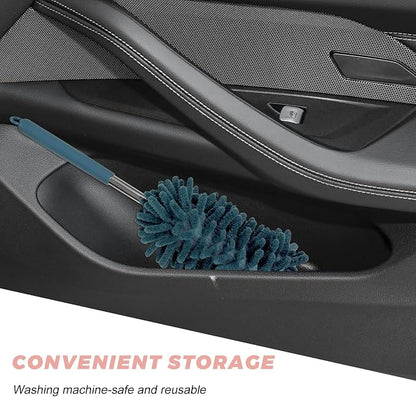 2PCS Car Interior Duster with Extension Pole, 11.8 to 30.5 Inch Retractable Dusters Washable Car Interior Cleaning Brush, Soft Scratch-Free Chenille Auto Dash Vent Window Duster (Navy Blue)