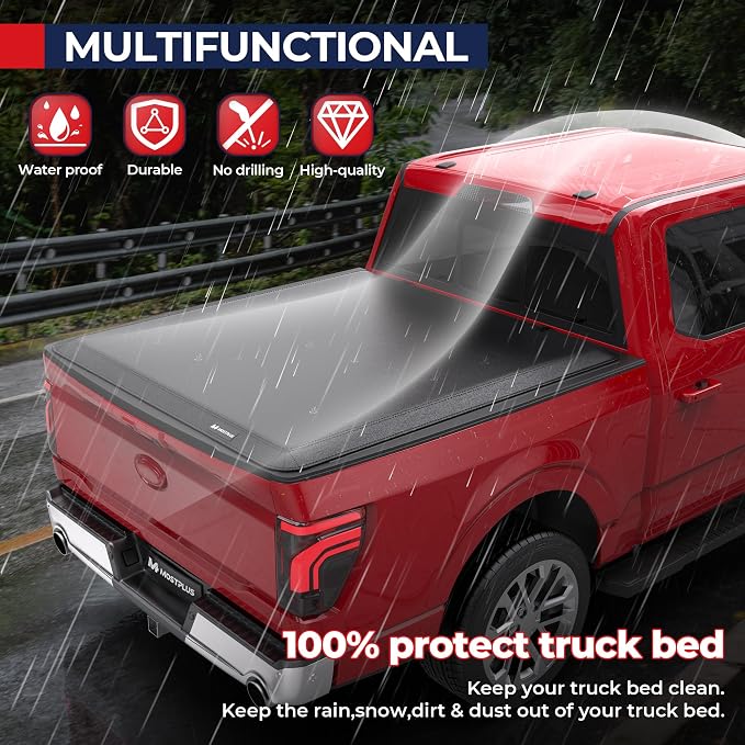 MOSTPLUS 6.5FT Quad 4-Fold Soft Folding Truck Bed Tonneau Cover Compatible for 2015-2025 2026 Ford F150 F-150 Bed Fourth Fold Styleside (78Inch)