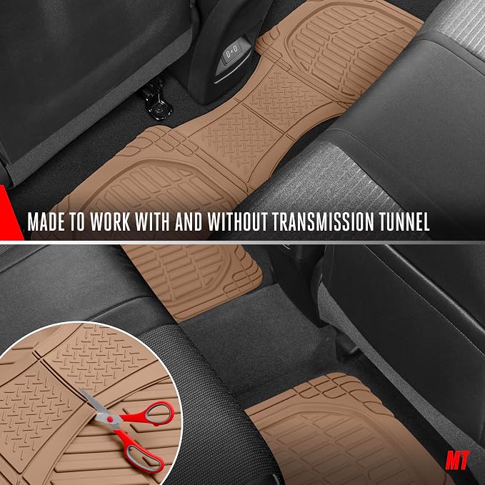 Motor Trend FlexTough LITE Rubber Car Mats Full Set - All Weather Floor Mats for Trucks, Cars & SUVs - Automotive Waterproof Beige Car Floor Mats for Cars Interior Accessories Universal Trim-to-Fit