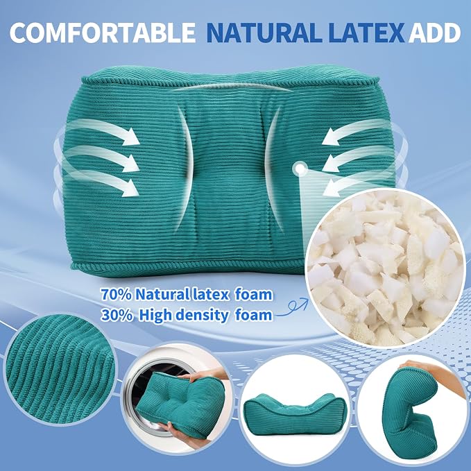 Lumbar Support Pillow for Office Chairs, Bite-Size Natural Latex Foam Back Support Pillow for Lower Back Pain Relief, Soft & Support Corduroy Desk Chair Cushion, M, Blue