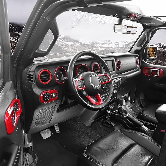 for Wrangler JL Interior Trim Kit Red Dashboard for Jeep Wrangler JL JLU Gladiator JT 2018-2023 Red Interior Accessories 21pcs