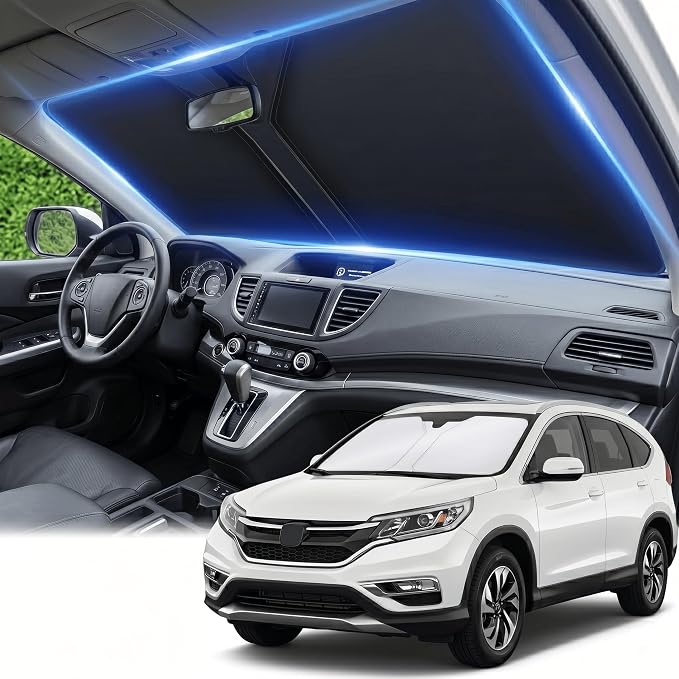 Windshield Sun Shade for Honda CRV 2012-2016 Front Window Shade Custom Fit CR-V LX, EX, EX-L, Sport, Sport-L, Touring Sun Visor Foldable Shade Blocks UV Rays Summer Must Have Car Accessories