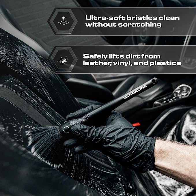 Blackline Car Detail Brushes- Luxury Car Detailing Brush Set for Interior and Exterior - Best Auto Detailing Brushes - Premium Car Detailing Brushes (Ultra Soft Bristles)